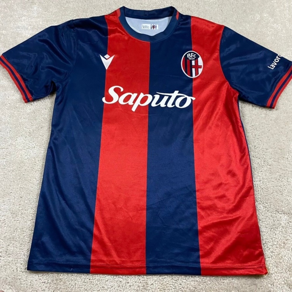 Macron Bologna FC Soccer Jersey Mens L Calafiori 33 Home Football Kit
